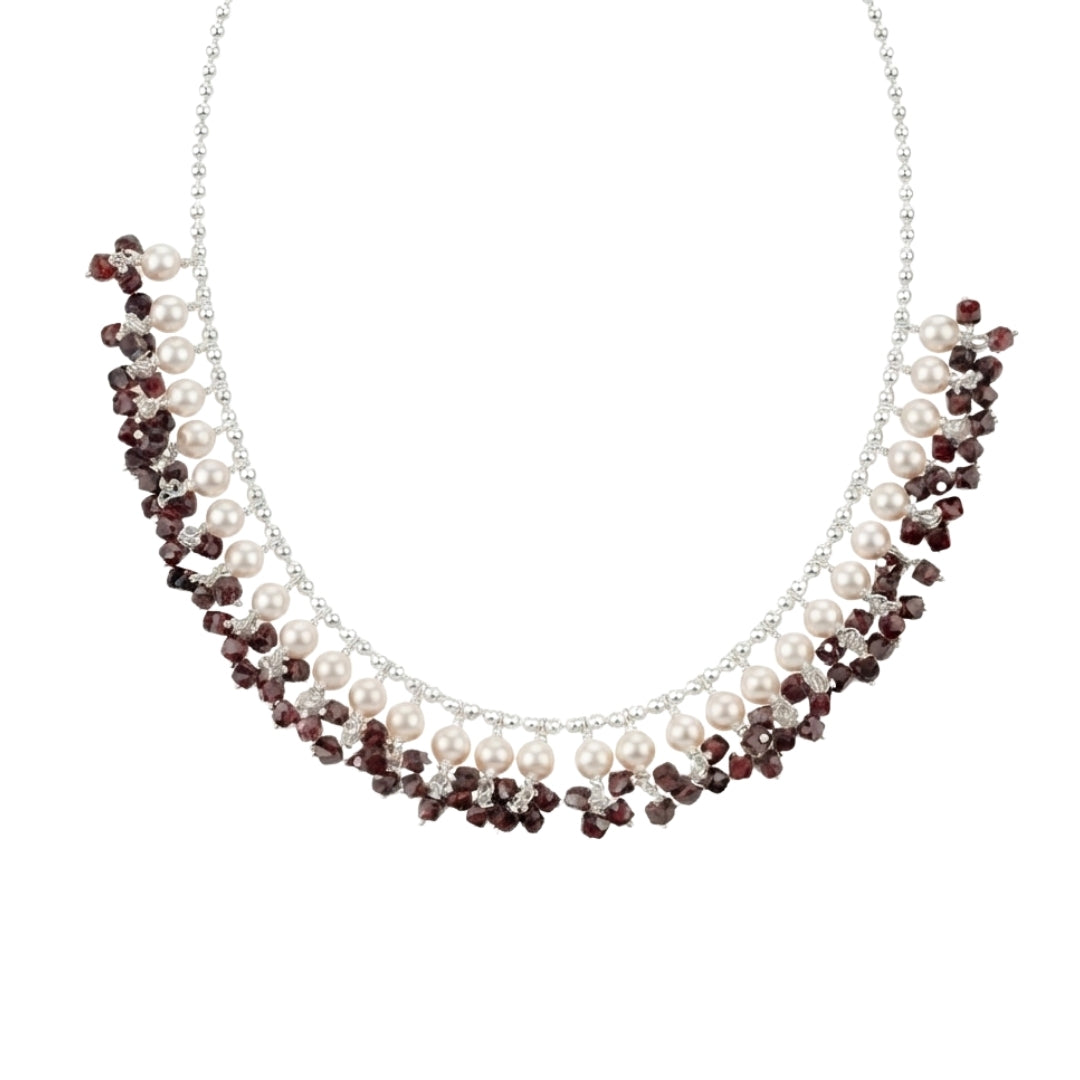 Luxe Necklace - Garnet and Pearls