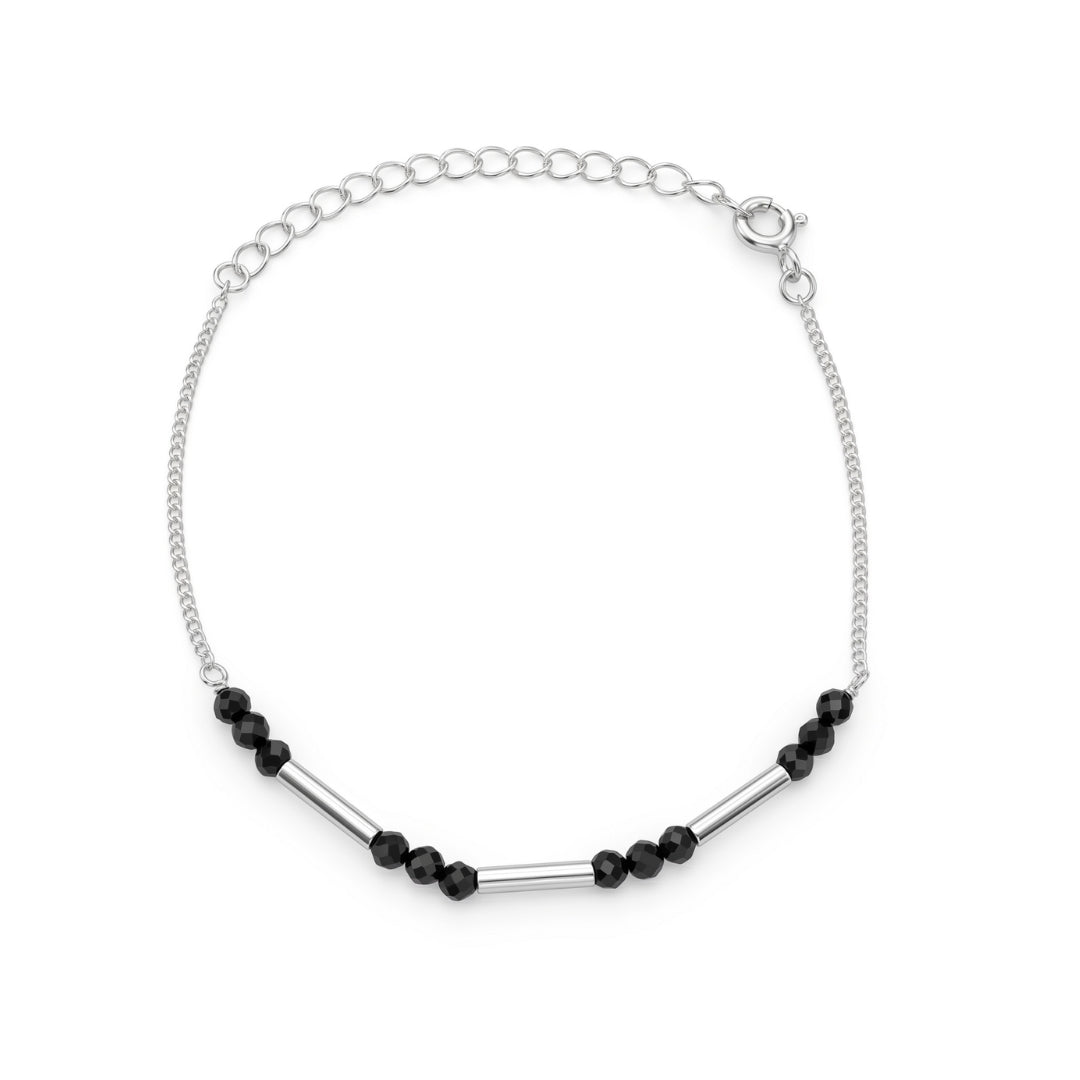 Black Spinel & Pipe Silver Chain Mangalsutra Bracelet (Project Handmade)