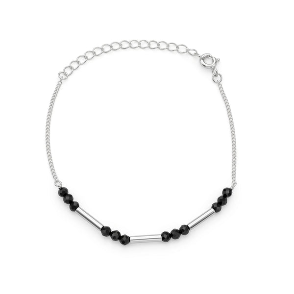 Black Spinel & Pipe Silver Chain Mangalsutra Bracelet (Project Handmade)