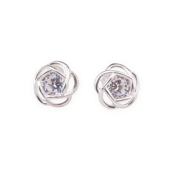 Silver Solitaire Flower Earrings