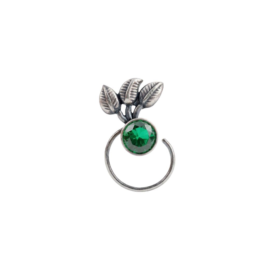 Oxidised Green Petalfall Pierced Nose Pin (Large)