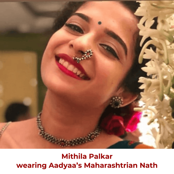 Mithila Palkar wearing Maharashtrian Nath jewelry