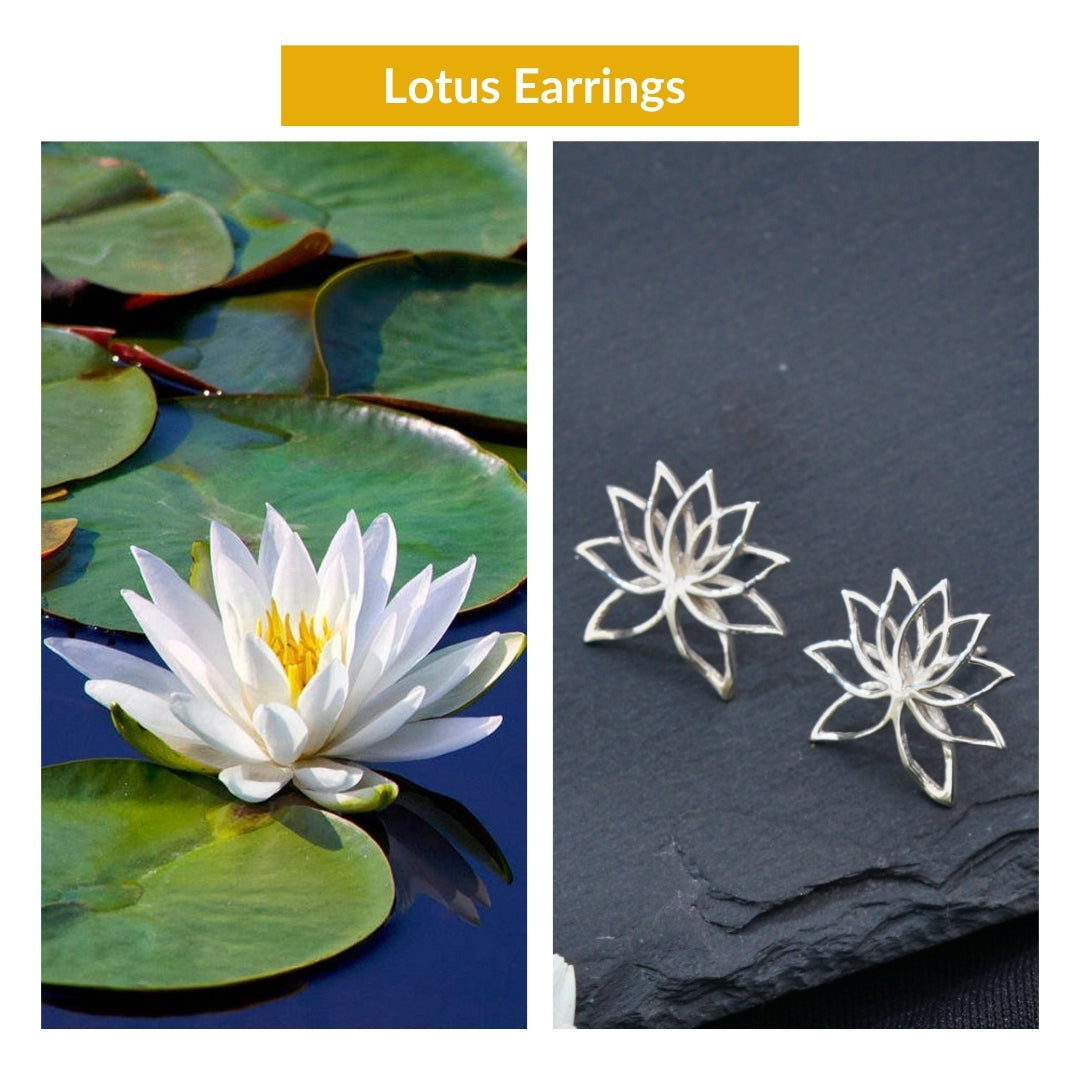 Lotus flower silver earrings detailing