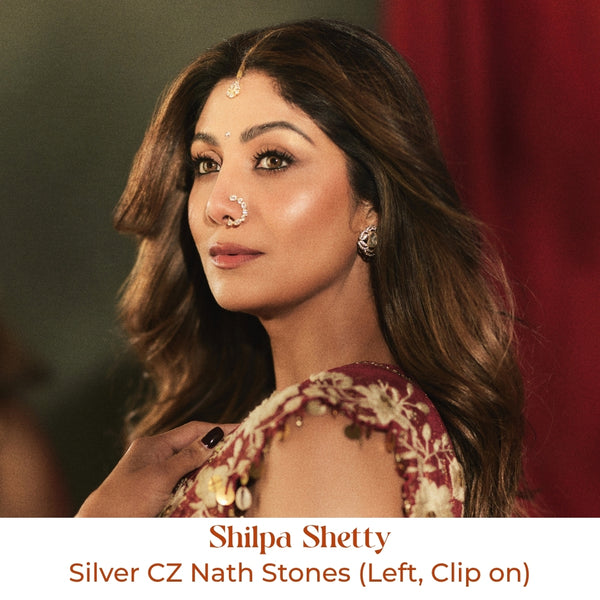 Silver CZ Nath Stones (Left, Clip on) | 92.5 Silver | 22K Gold Plated