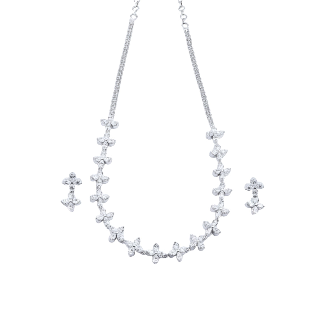 Silver CZ Necklace and Earring Set