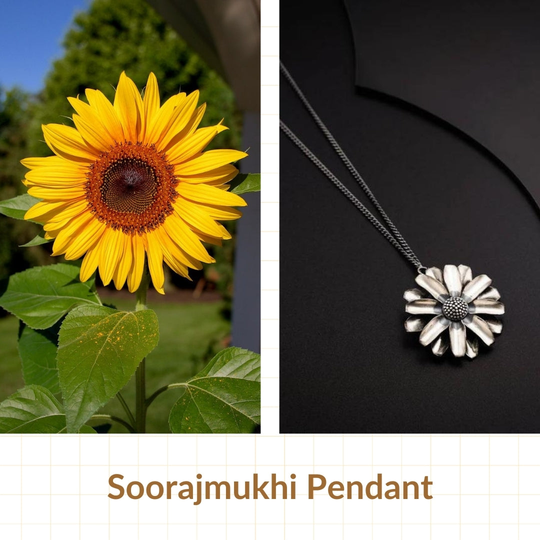 Big Surajmukhi Phool Silver Pendant (without Chain)