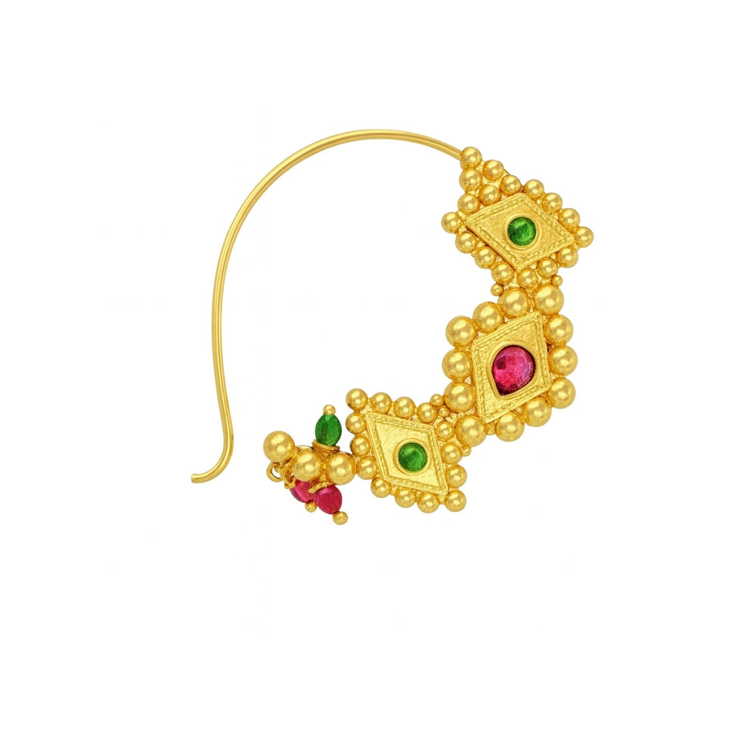 Gold plated Nath with green and pink stones