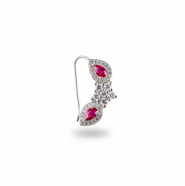 Silver flower pink drop nath with cz stones pierced small