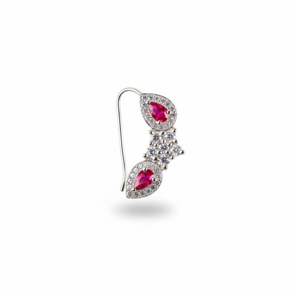 Silver flower pink drop nath with cz stones pierced small
