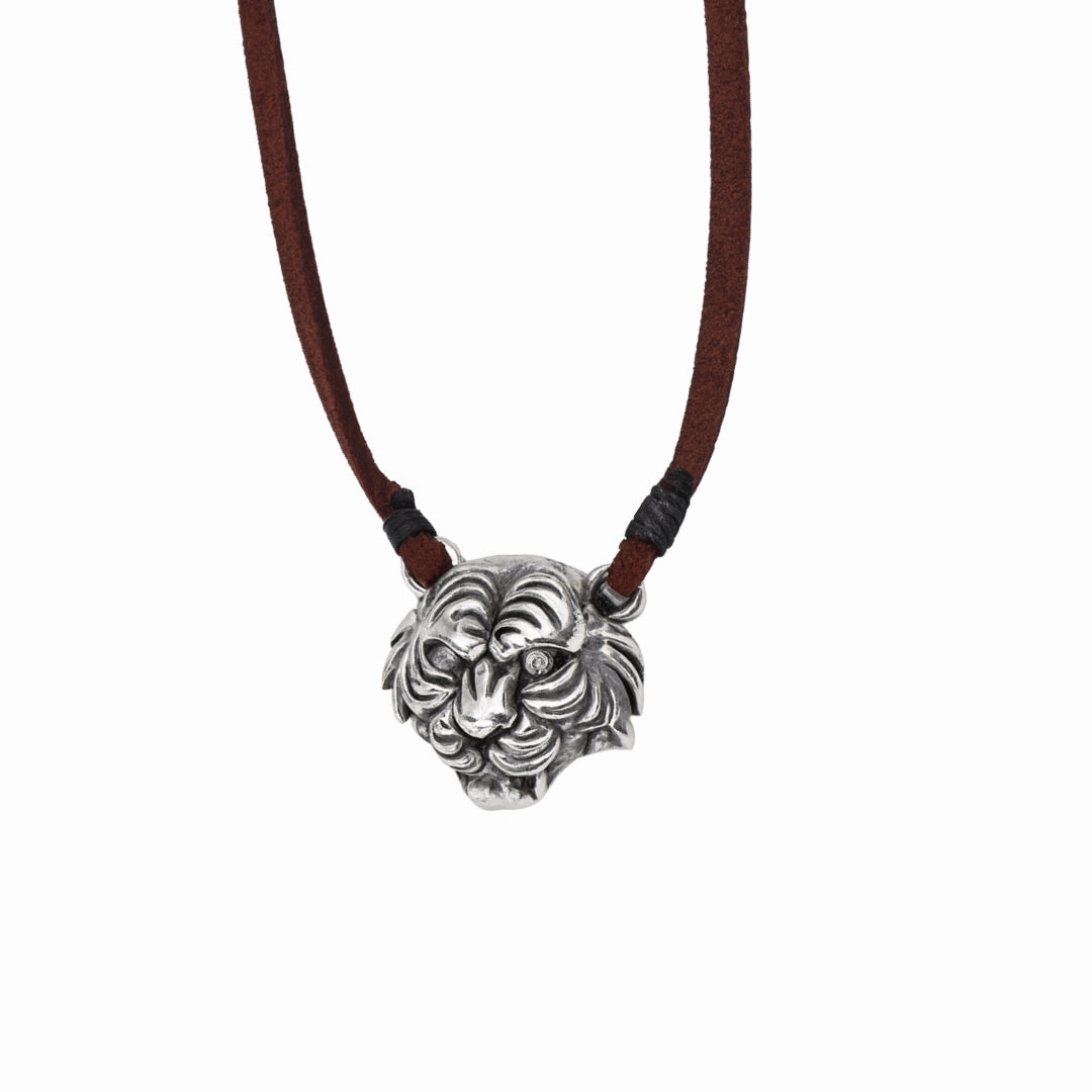 Silver Tiger pendant with Suede cord (Unisex)