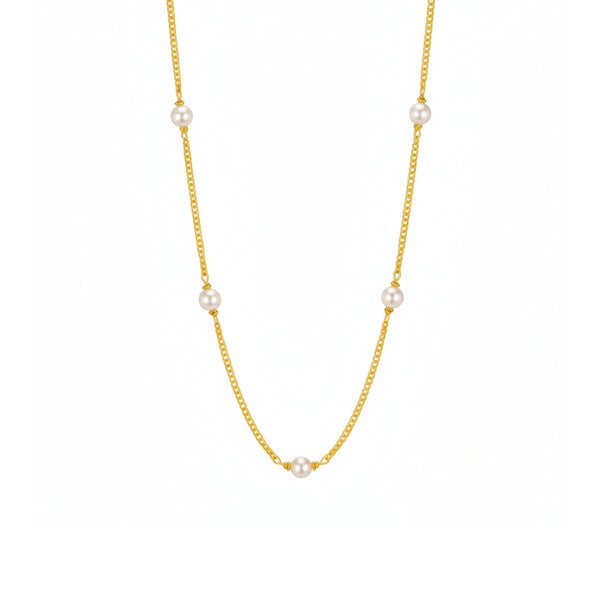 Pearl Chain Necklace - Silver Gold Plated