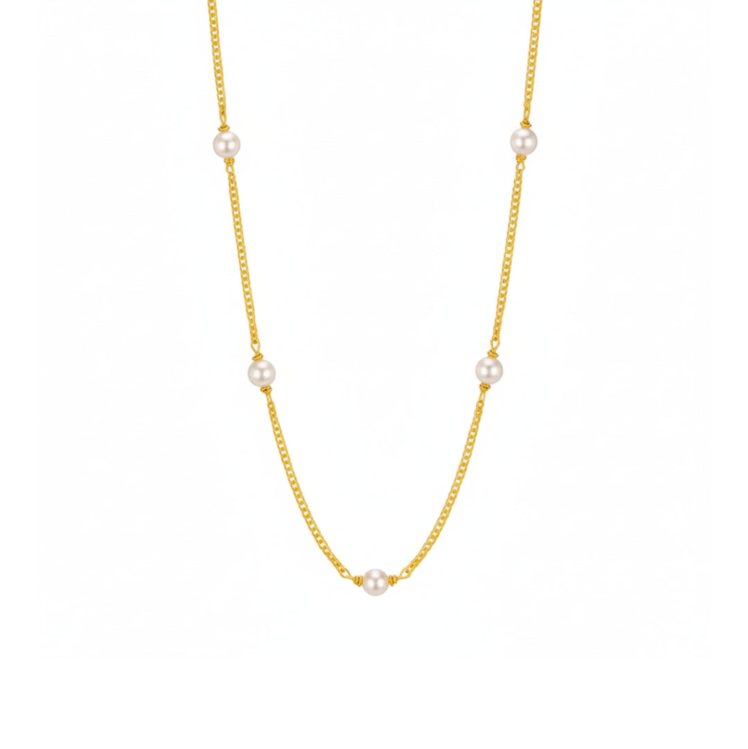 Pearl Chain Necklace - Silver Gold Plated