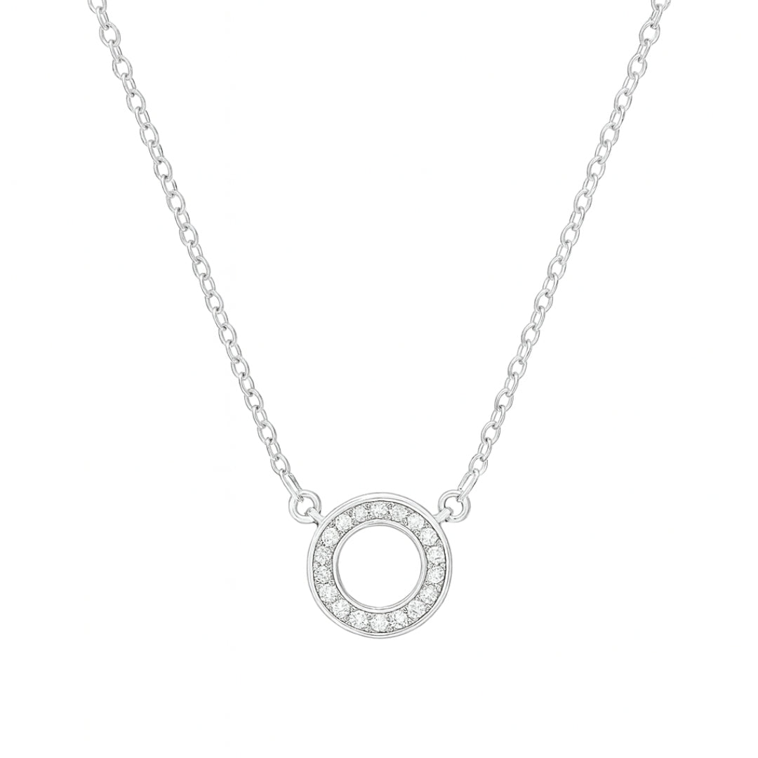 Silver circle CZ pendant necklace in 92.5 sterling silver