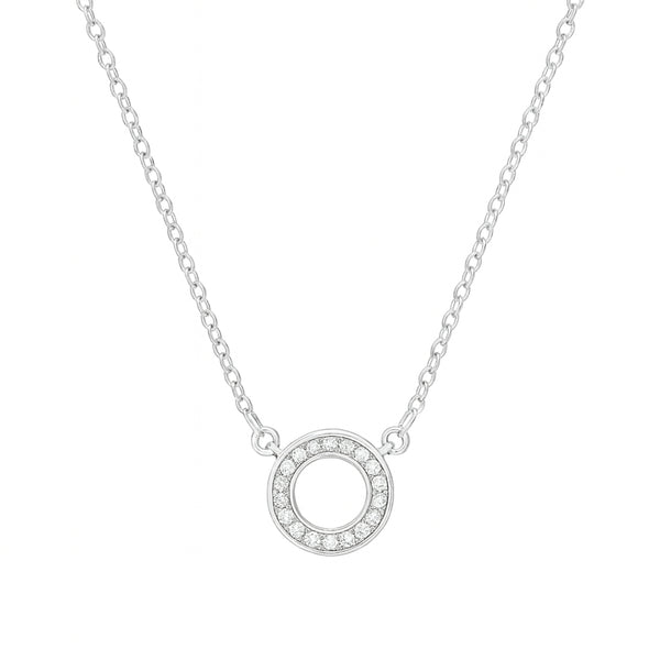 Silver circle CZ pendant necklace in 92.5 sterling silver