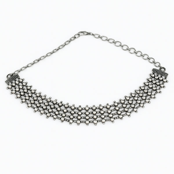 Silver oxidized choker necklace with traditional motifs