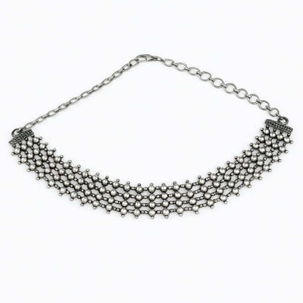 Silver oxidized choker necklace with traditional motifs