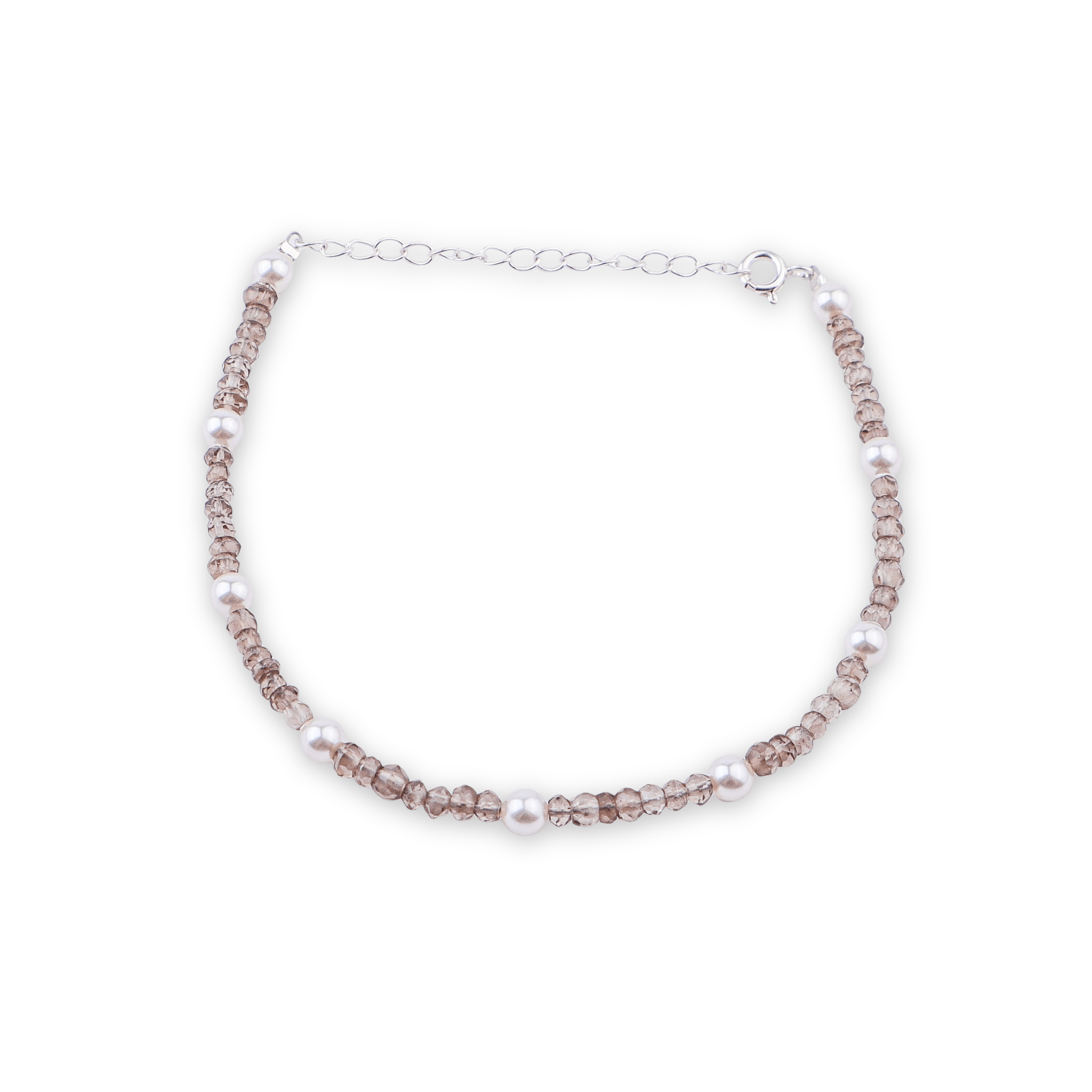 Silver anklet with pearls and faceted beads