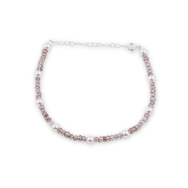 Silver anklet with pearls and faceted beads