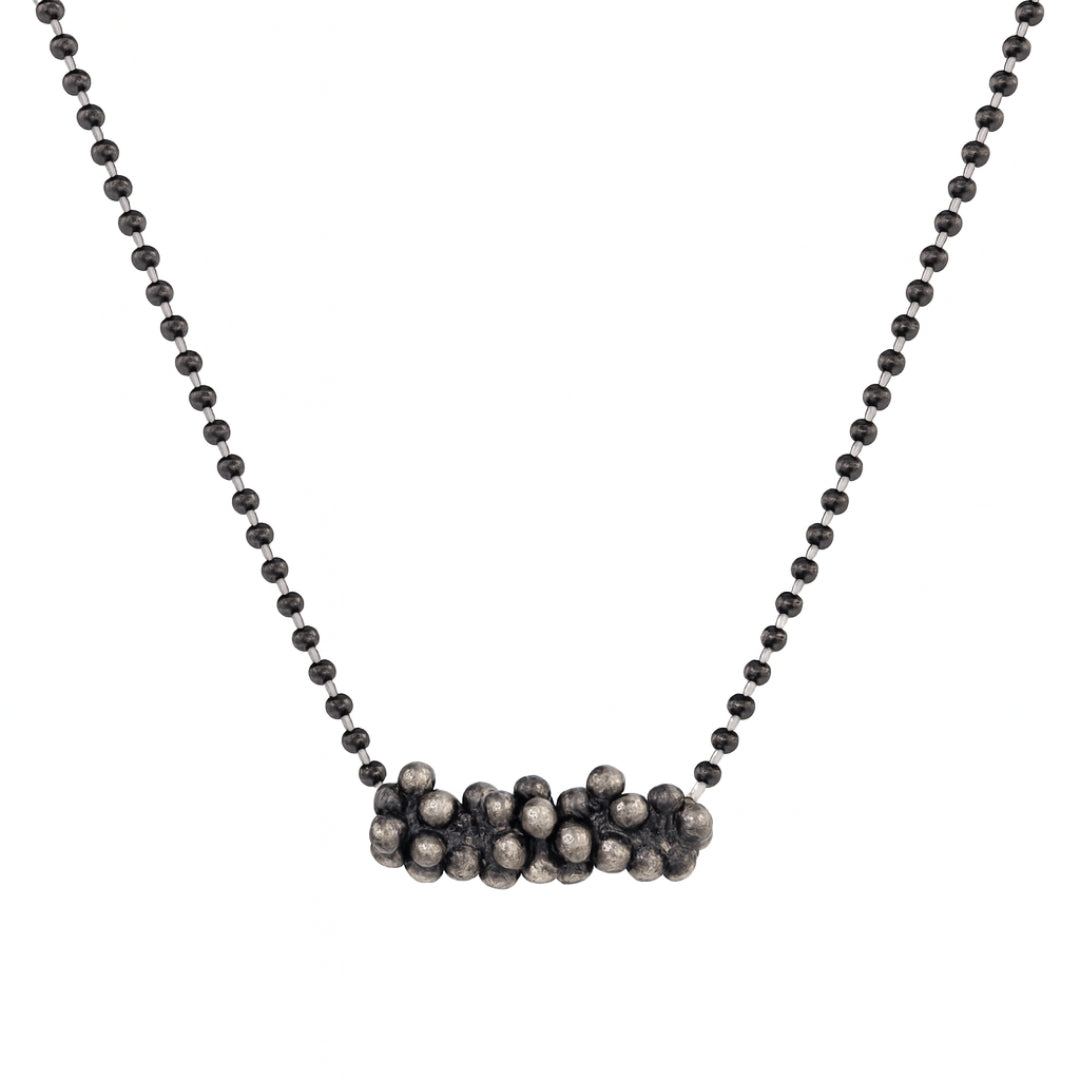 Sterling silver beaded necklace with cluster of round beads for ethnic jewelry