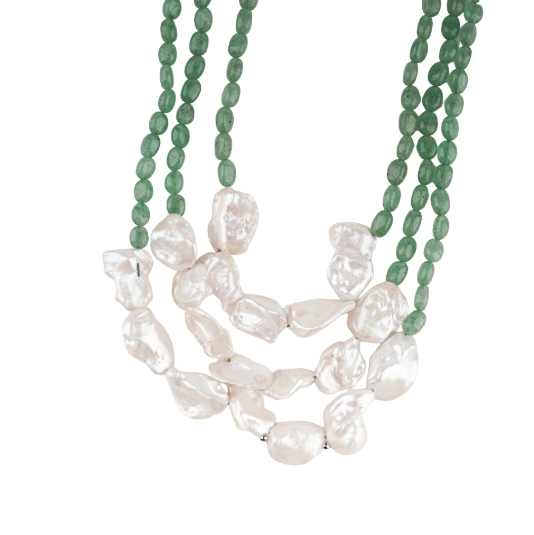 Luxe Neckalce - Russian Green Quartz & Boroque Pearls