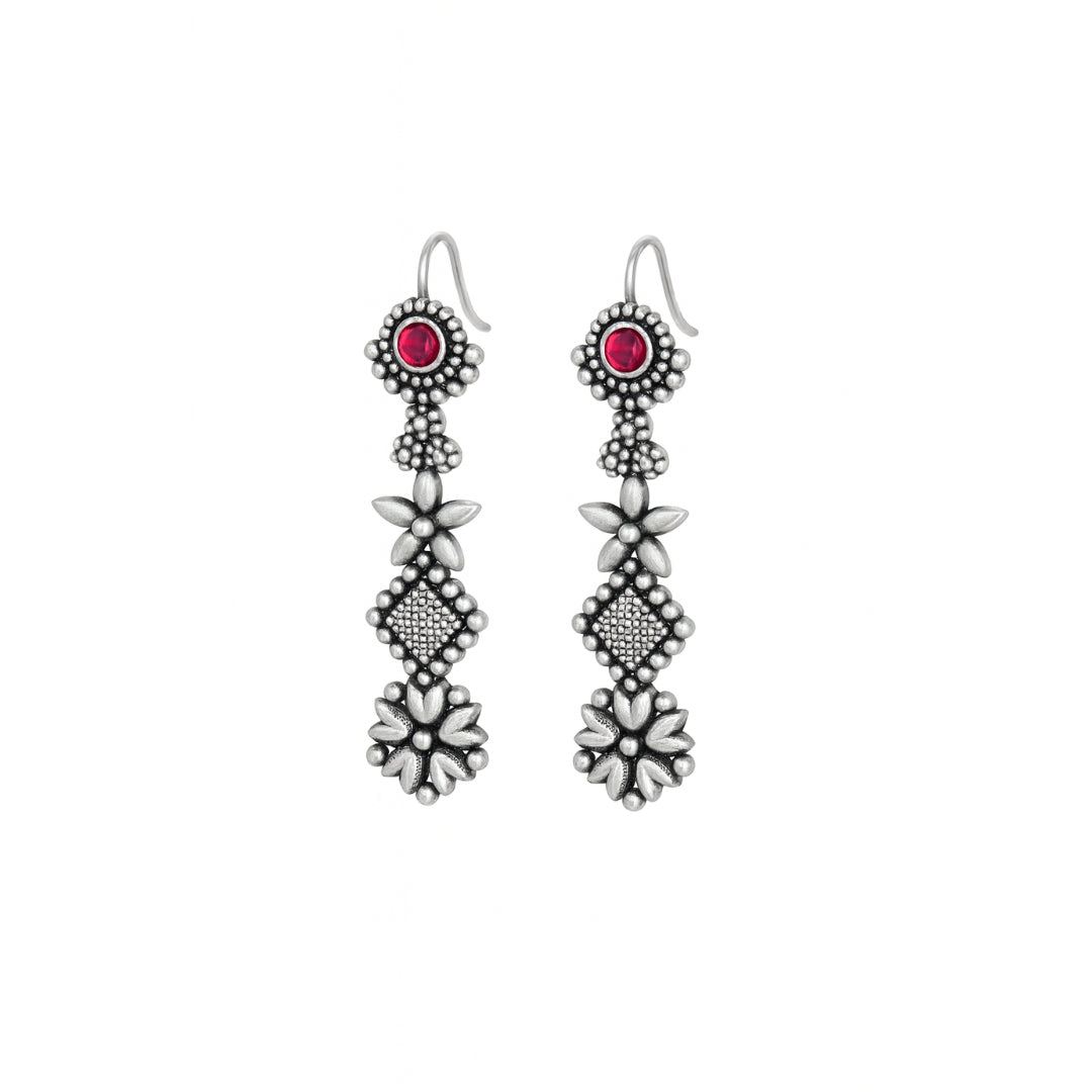 Multicharm Dangling Earring front view in 92.5 sterling silver
