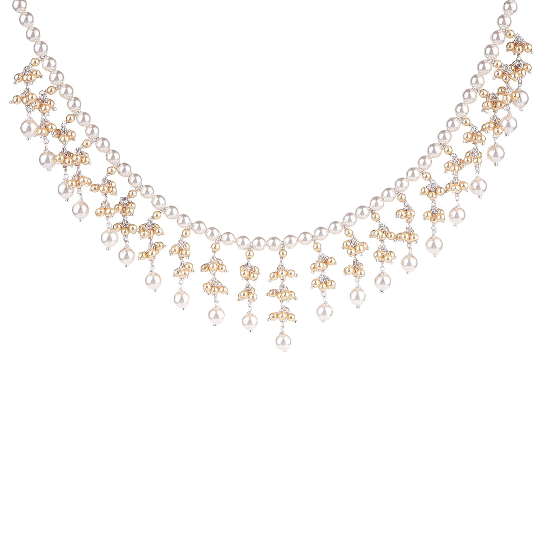 Luxe Necklace - Golden & White Pearl Bunch
