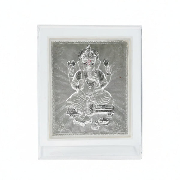 Sterling silver Ganapati idol in a decorative frame for home decor