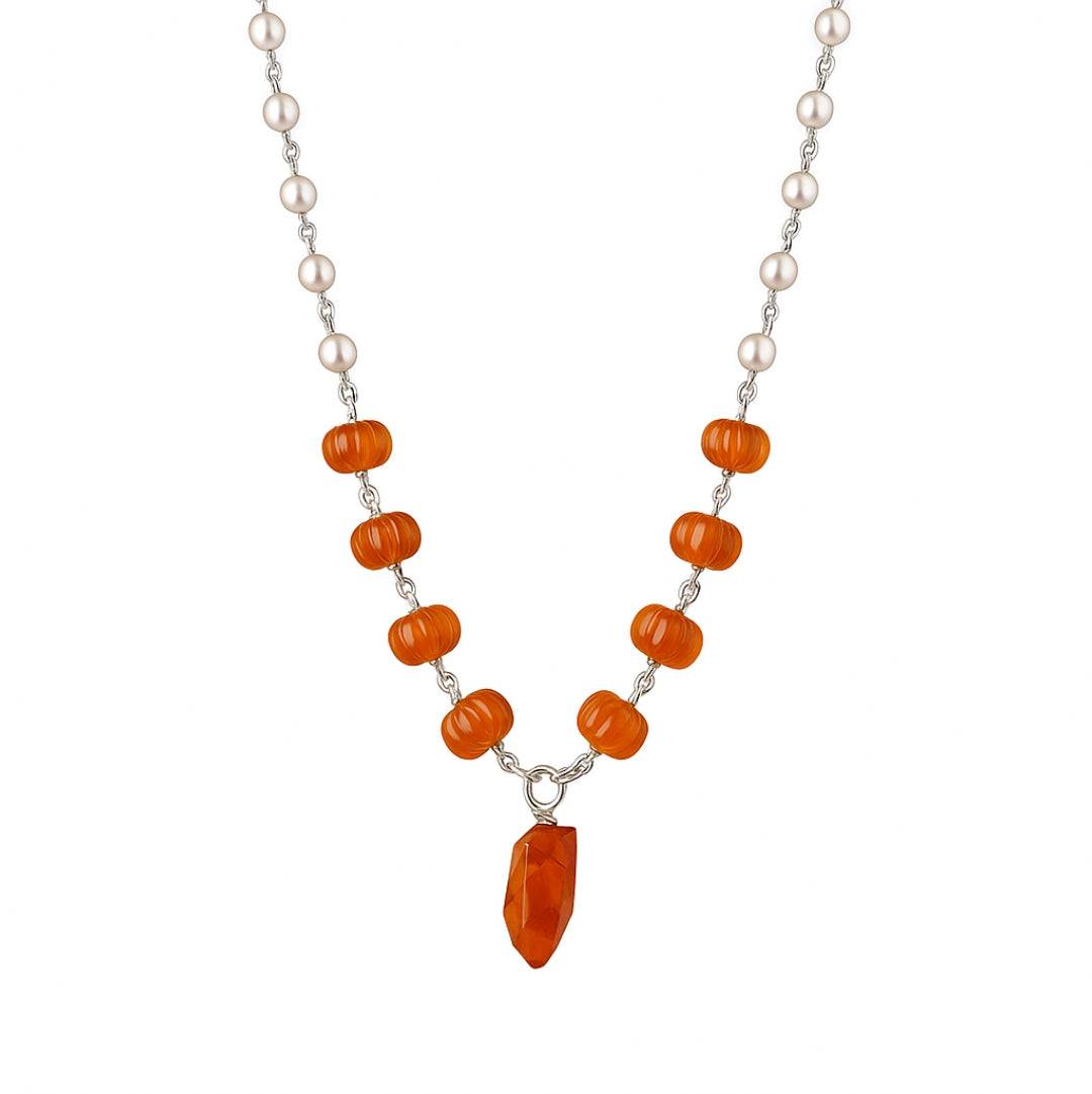 Pearl ganthan necklace with Semipricious stones