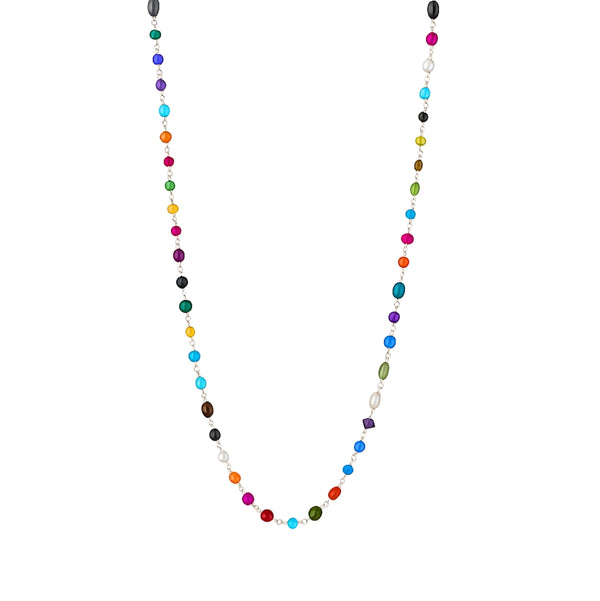 Multicolour Ganthan 24 inch necklace front view in 92.5 silver