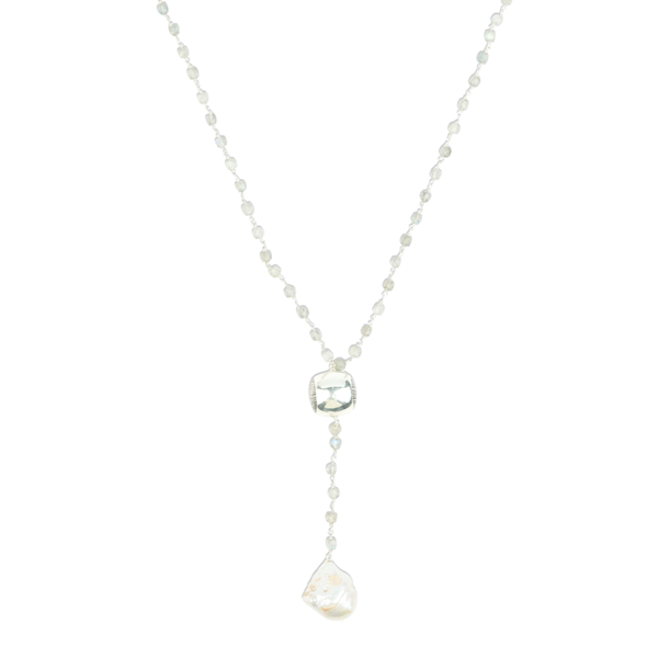 Baroque Pearl & Labradorite Y Necklace (Project Handmade)