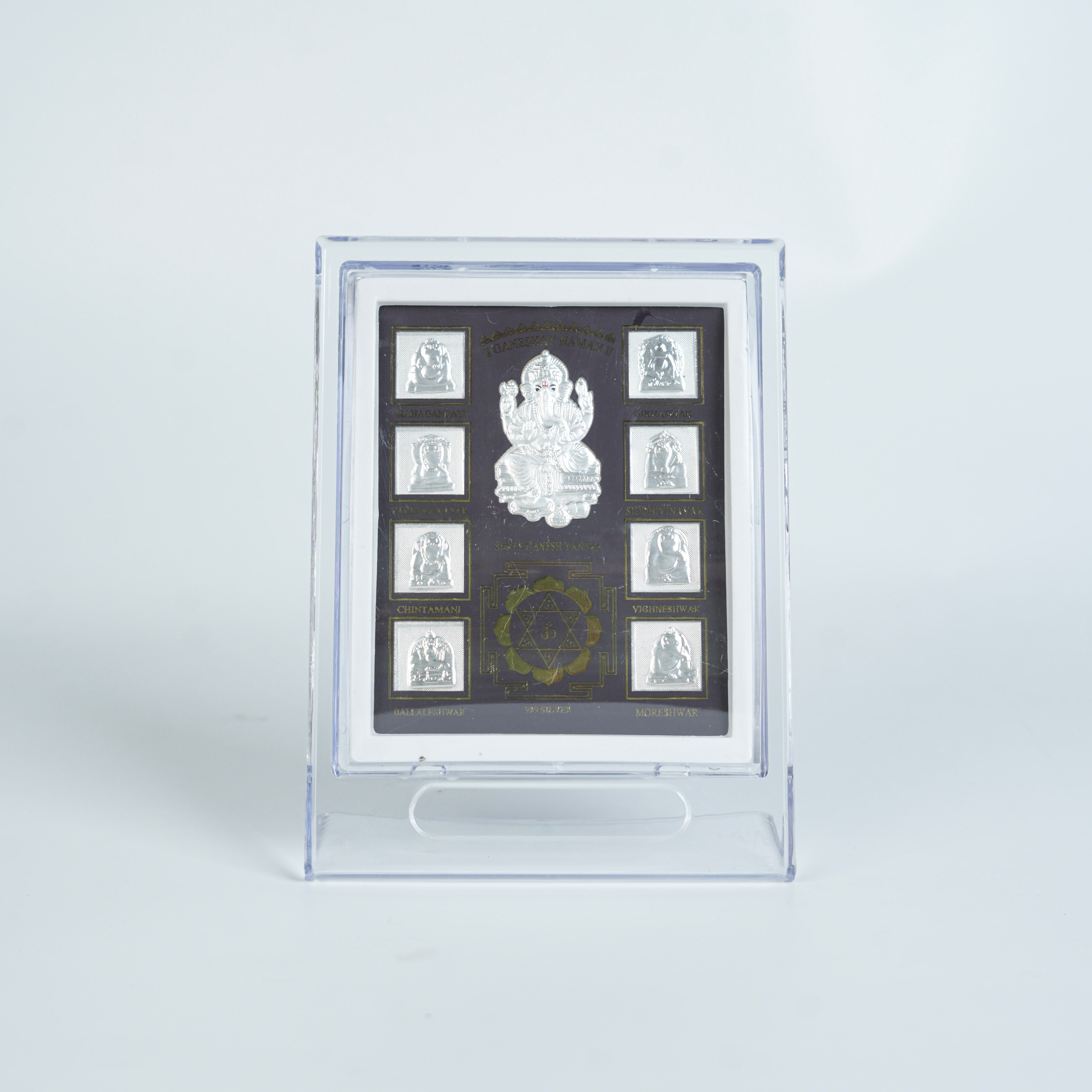 Sterling silver Ganesh Yantra with protective symbols