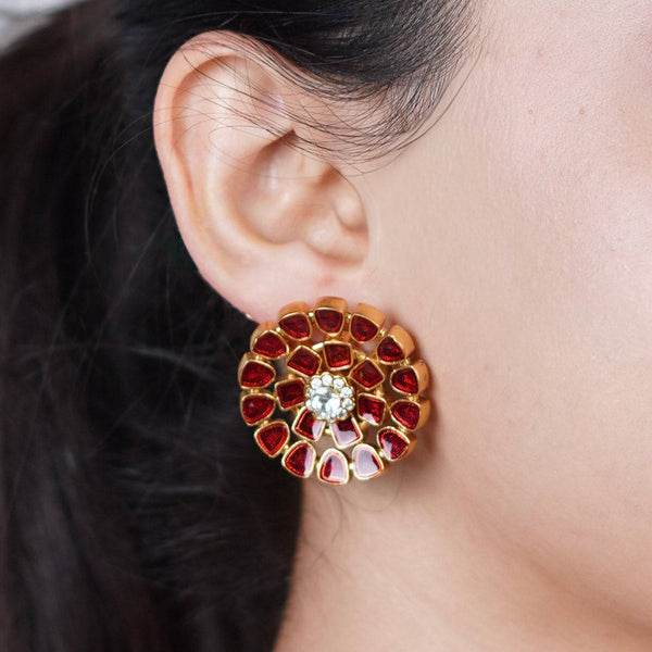 Model wearing Brass Fashion Earrings for a stylish and contemporary fashion jewellery look
