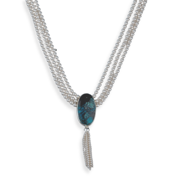 Luxe Necklace – Oval Chrysocolla & Pearls