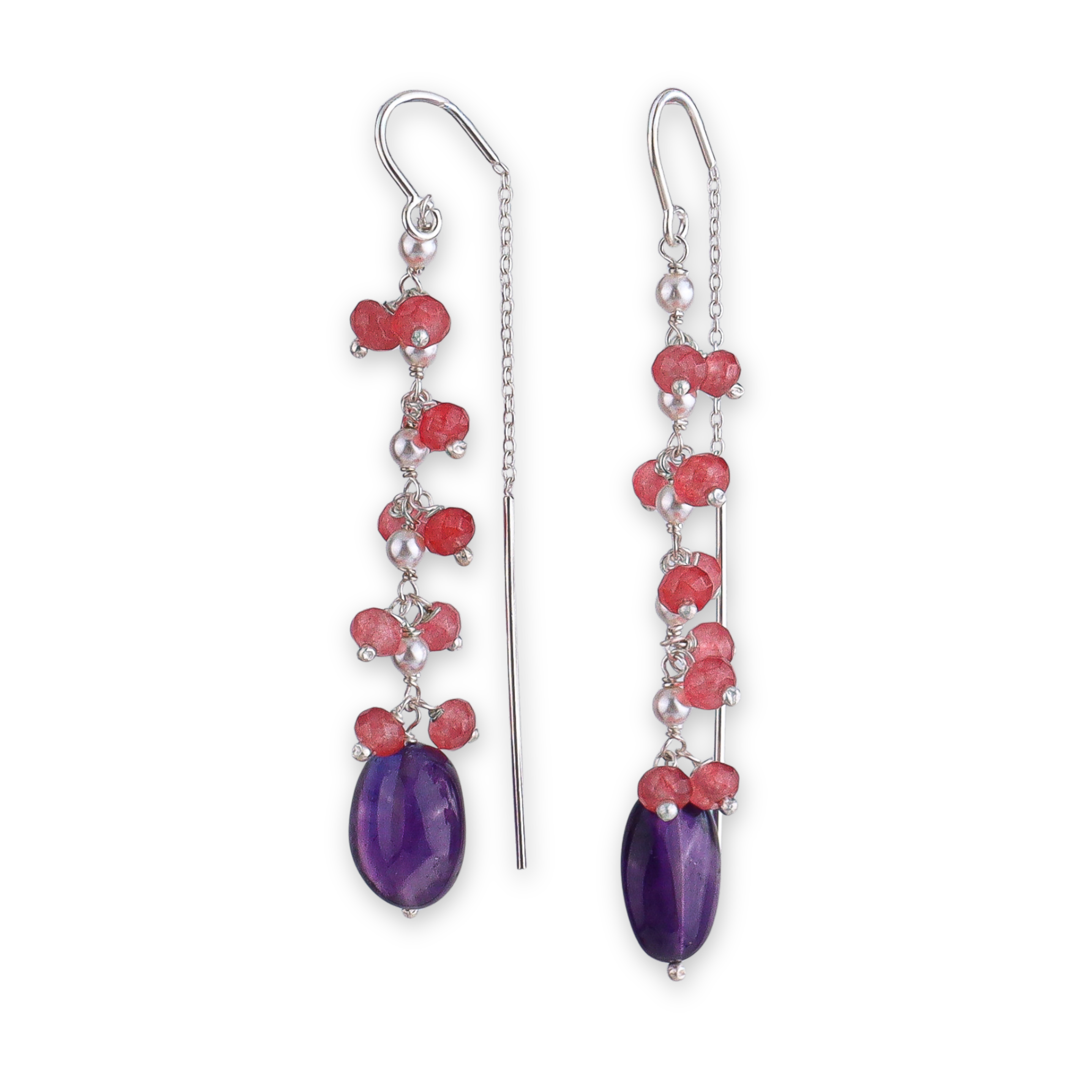 Amethyst & Pink Jade Sui Dhaaga Branch Earrings