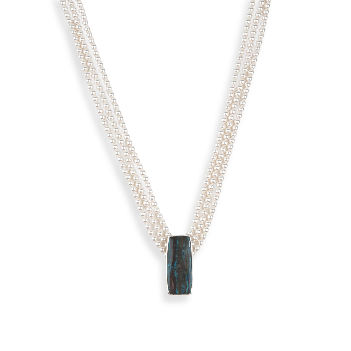 Luxe Necklace – Rectangle Chrysocolla & Pearls