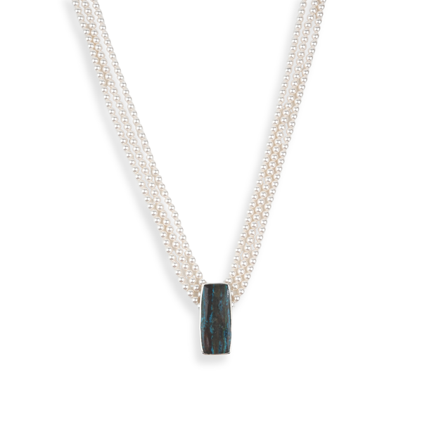 Luxe Necklace – Rectangle Chrysocolla & Pearls