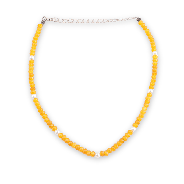 Yellow Jade and Pearl Anklet | 92.5 Sterling Silver