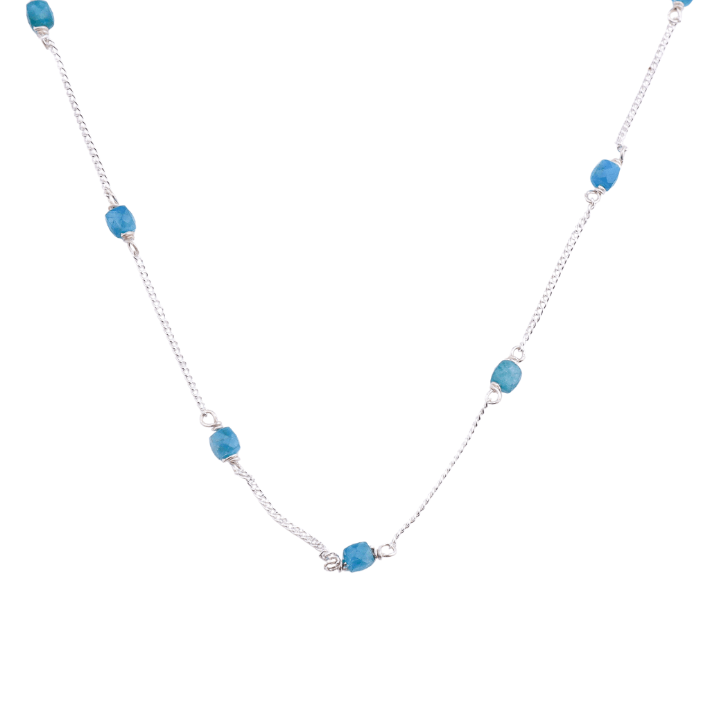 Silver Apatite Chain with blue gemstone accents