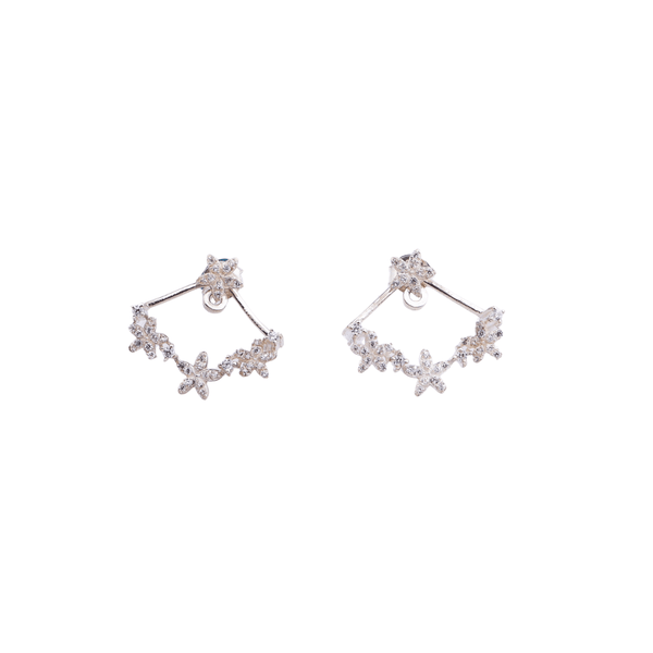 Silver flower vine CZ jacket earrings with cubic zirconia