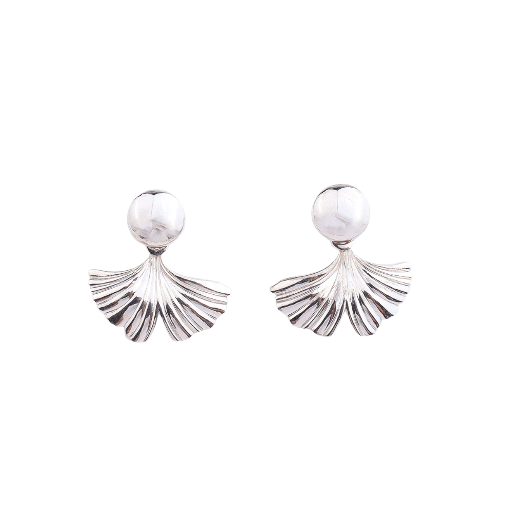 Silver ginkgo leaf earrings with front-back design