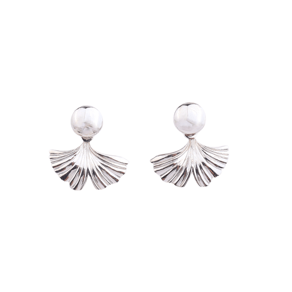 Silver ginkgo leaf earrings with front-back design