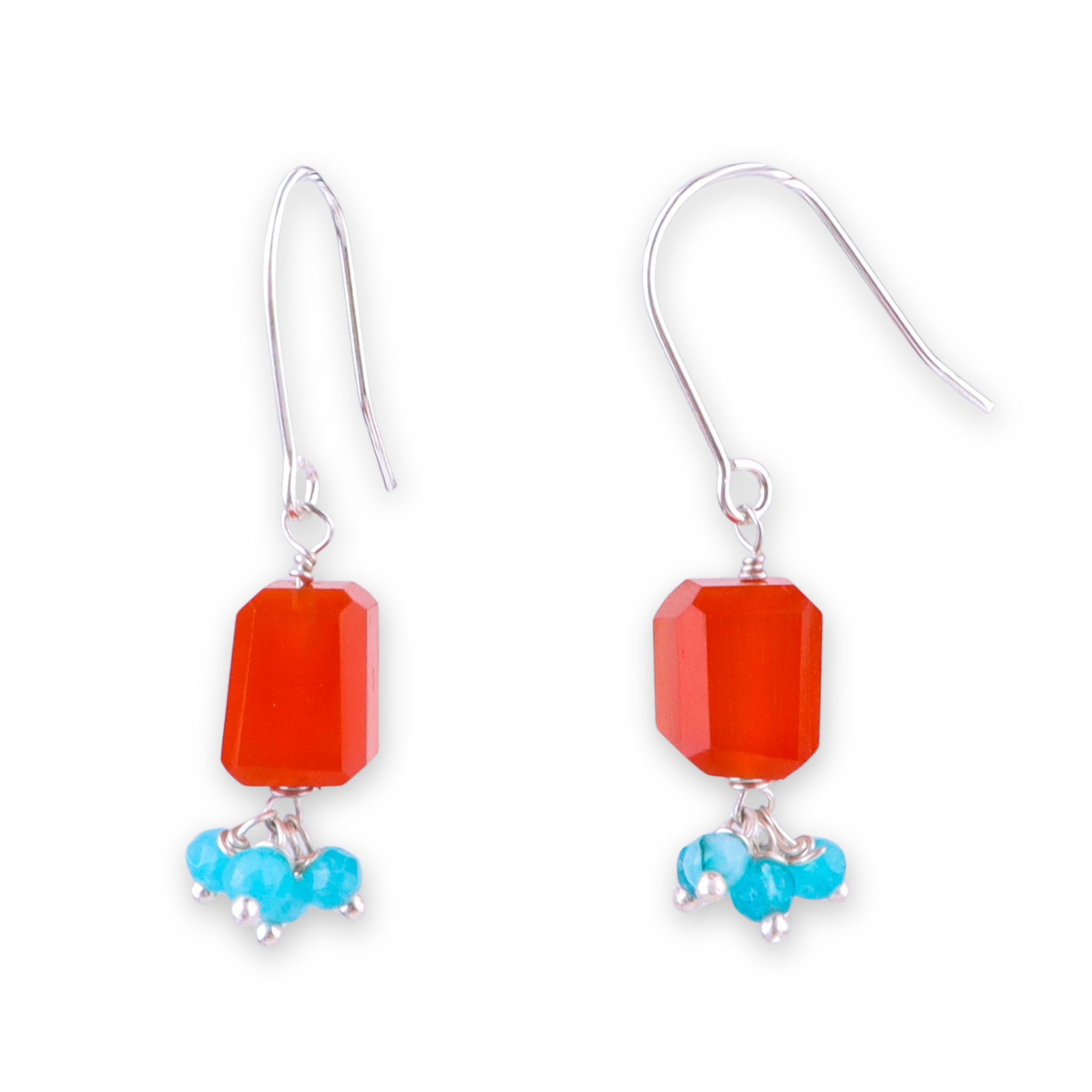 Carnelian & Blue Jade Silver Earrings (Project Handmade)