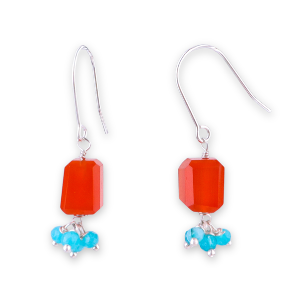 Carnelian & Blue Jade Silver Earrings (Project Handmade)