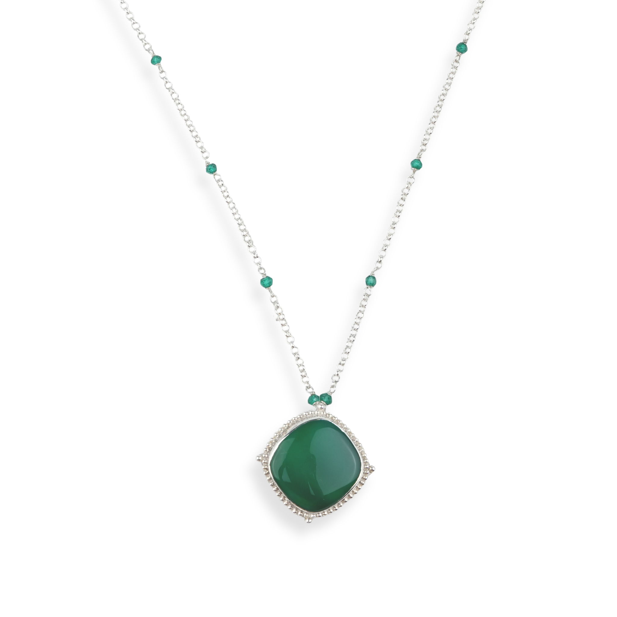 Luxe Necklace – Square Green Onyx & Chain