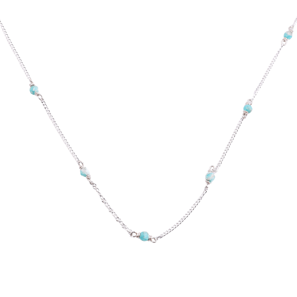 Silver Blue Jade Chain necklace with sterling silver and blue jade beads