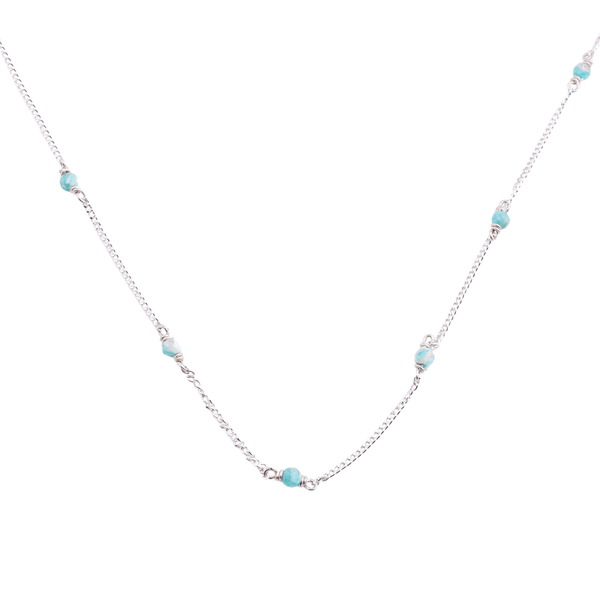Silver Blue Jade Chain necklace with sterling silver and blue jade beads