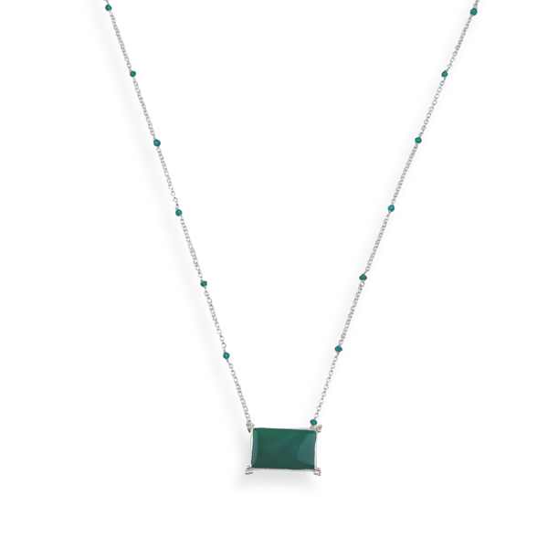 Luxe Necklace – Rectangle Green Onyx & Chain