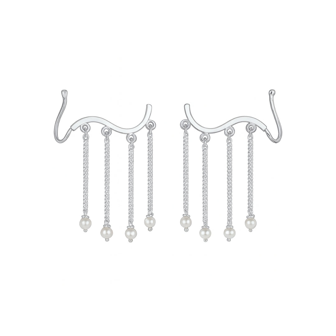Silver Wave Earcuff danglers
