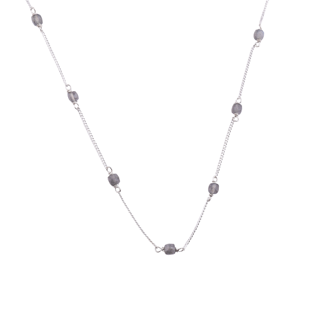 Silver Labradorite Chain necklace with iridescent stones