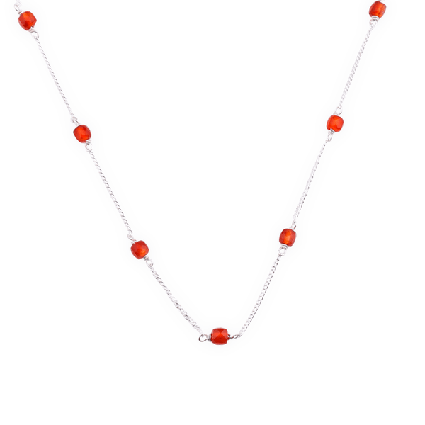 Silver Carnelian Chain necklace with orange beads